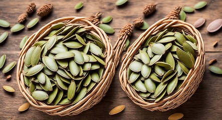 Pumpkin seed in a beautiful basket. ai generation