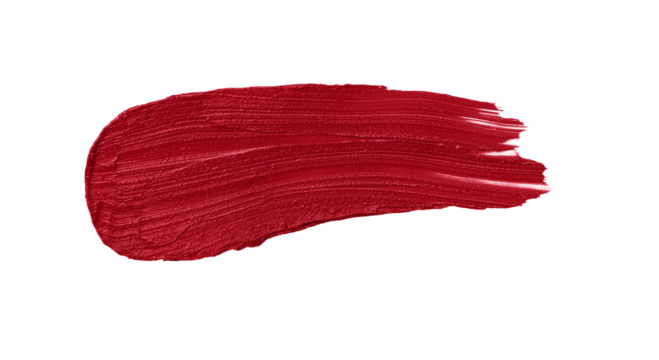 Red lipstick swatch isolated on transparent background. Brush stroke of lipstick or wet eye shadow for design.