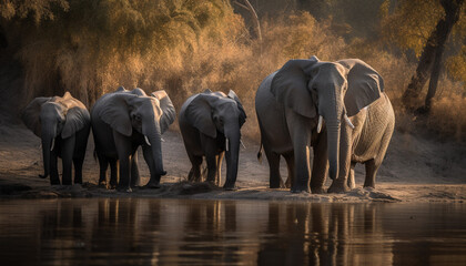 Fototapeta na wymiar elephants in the water generative art