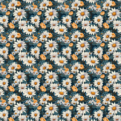 Colorful Daisy, Rose, and Other Spring/Summer Flowers Seamless Pattern AI Generated
