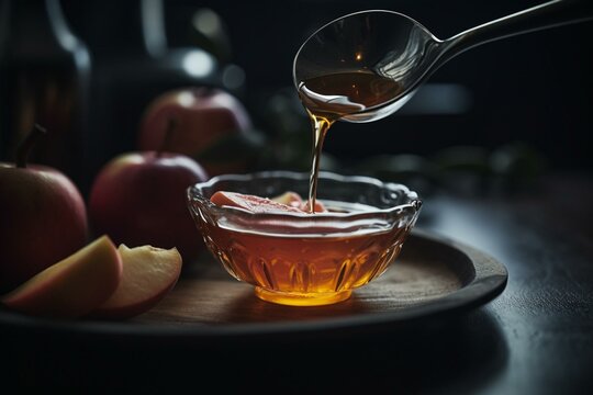 Adding apple cider vinegar to spoon. Generative AI