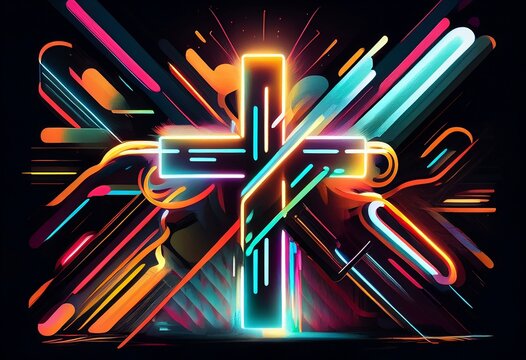Neon illumination of the cross The bright advertisement of the cross  Modern vector logo banner shield drawing of Christianity Night  advertising on the background of a brick wall Stock Vector  Adobe