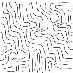 Abstract line drawing, topographic map. Sketch doodle maze isolated on white background. Vector illustration.