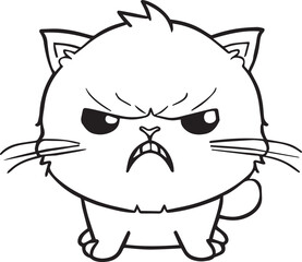 Cute angry cat hissing. Furious kitten with open mouth showing sharp teeth