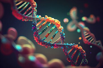 Multi Color DNA Structure On Black Backdrop Generative AI