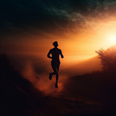 silhouette of a person running on the beach