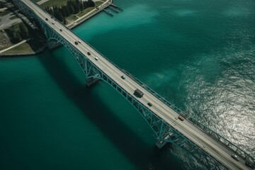 Bird's-eye view of the Blue Water Bridge connecting Sarnia and Port Huron. Generative AI