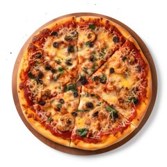 New York Style pizza Top View Isolated on White. Generative AI