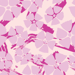 Floral seamless pattern on abstract background, pink natural print hand drawing