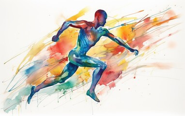 Man running in splashing paint color. Generative AI 
