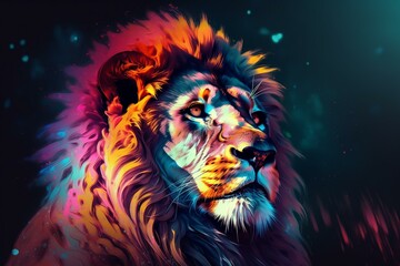 Lion graphic with pop art style in digital wallpaper for a chic aesthetic. Generative AI