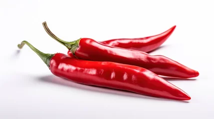 Fotobehang Hot chili peppers with clipping path, Chili on white isolated, generative ai © Gasspoll