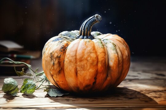 Illustration of a pumpkin using watercolor. Generative AI
