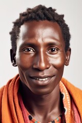 Obraz premium Maasai native young man posing over white background studio shot. Generative AI vertical shot