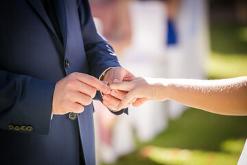 Intimate Moment of a couple Exchanging Wedding Rings at a wedding