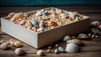 banner, A collection of small seashells in a box. Mother's Day Generative AI
