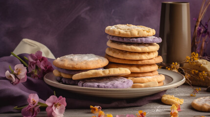 banner, A stack of homemade cookies on a plate. Mother's Day Generative AI