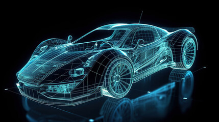 Fototapeta na wymiar Hologram Sport car. Holographic projection of a Futuristic Sport Car, generative ai