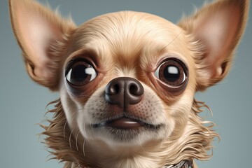 Derpy chihuahua head for memes. Caricature illustration on white background. Generative AI - obrazy, fototapety, plakaty