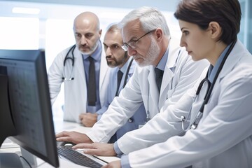 Fototapeta premium Gathered around a patient s bed, working together to provide the best care possible. Generative AI