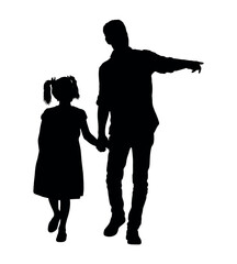 Father holding his daughter's hand while walking together silhouette.