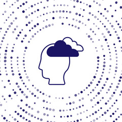 Blue Man having headache, migraine icon isolated on white background. Abstract circle random dots. Vector