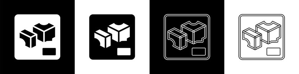 Set 3D printer icon isolated on black and white background. 3d printing. Vector