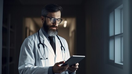 An encouraging image of a medical professional using a tablet. Generative AI