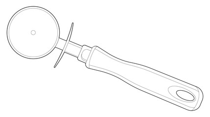 Coloring page. Pizza cutter realistic Illustration. Kitchen vector design. Isolated on white.	
