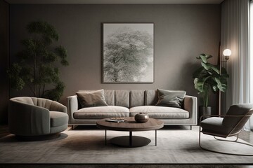 Contemporary lounge area with a modern sofa. Generative AI