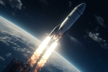 An image of a spacecraft launching into space. Generative AI