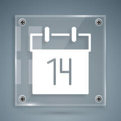 White Calendar icon isolated on grey background. Event reminder symbol. Square glass panels. Vector