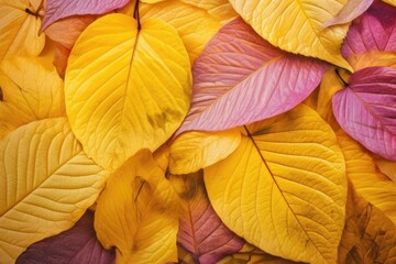 autumn leaves texture with yellow gold and pink color - Generative AI