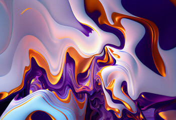 Purple and white watermark with waves and splashes of liquid metal. Generative AI