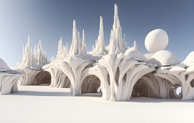 White architecture background, futuristic city with white modern building design illustration. Generative Ai.