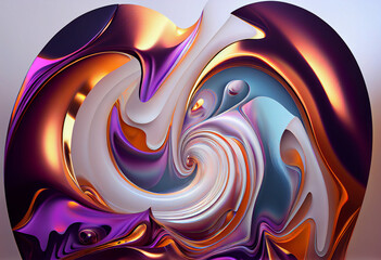 Purple and white watermark with waves and splashes of liquid metal. Generative AI