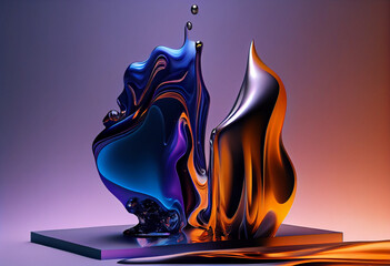 The blue and purple aura flows along a soft gradient, liquid metal. Generative AI