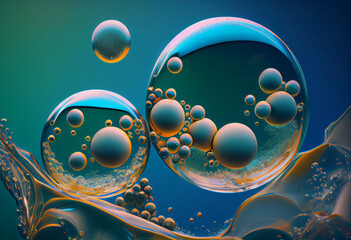 three different bubbles floating on a blue background. Generative AI