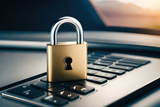 padlock on laptop, cyber security concept, generative ai