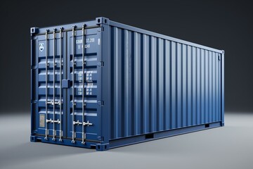 Blue shipping container on white. 3D rendered. Generative AI