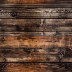 Seamless pattern made of dark rough horizontal wooden planks. Endless texture of timber flooring. AI generative image.