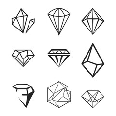 Abstract diamond collection icons. Set of Jewelry logo. Brand Identity emblem, designs concept, logos, logotype element for template. 
flat style line concept