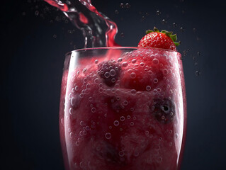 Refreshing Berry Bliss: A Macro View of a Healthy Cocktail. Generative AI