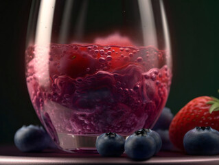 Refreshing Berry Bliss: A Macro View of a Healthy Cocktail. Generative AI