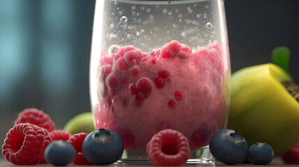 Refreshing Berry Bliss: A Macro View of a Healthy Cocktail. Generative AI