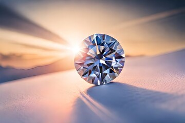 diamond with sunset sky background, generative ai