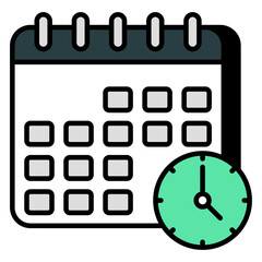 Clock with calendar, icon of timetable