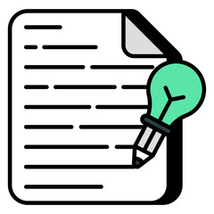 Pencil with bulb on paper, flat design of content writing