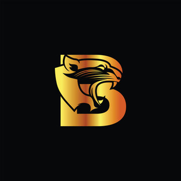 Letter B with panther head illustration in flat design monogram symbol.