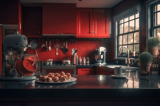 red kitchen. Generative AI